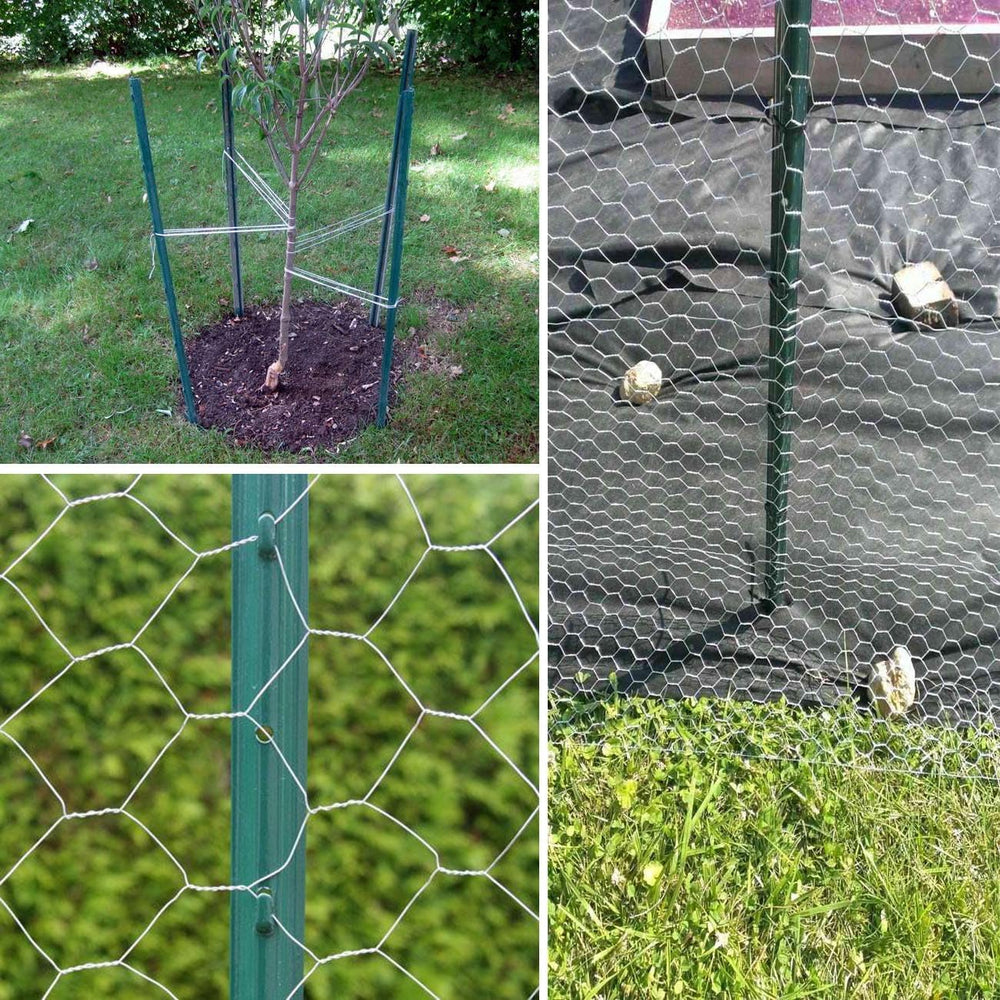 4 Feet Green, Pack of 10 Metal Fence Post, for 36 Inch High Garden Welded Wir...