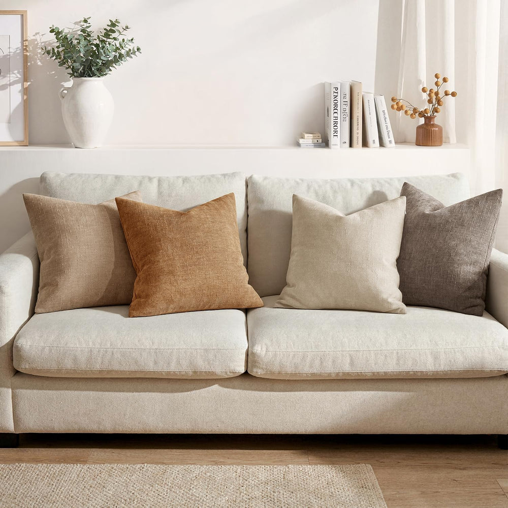 MIULEE 26x26 Inch Euro Textured Chenille Throw Pillow Covers Beige