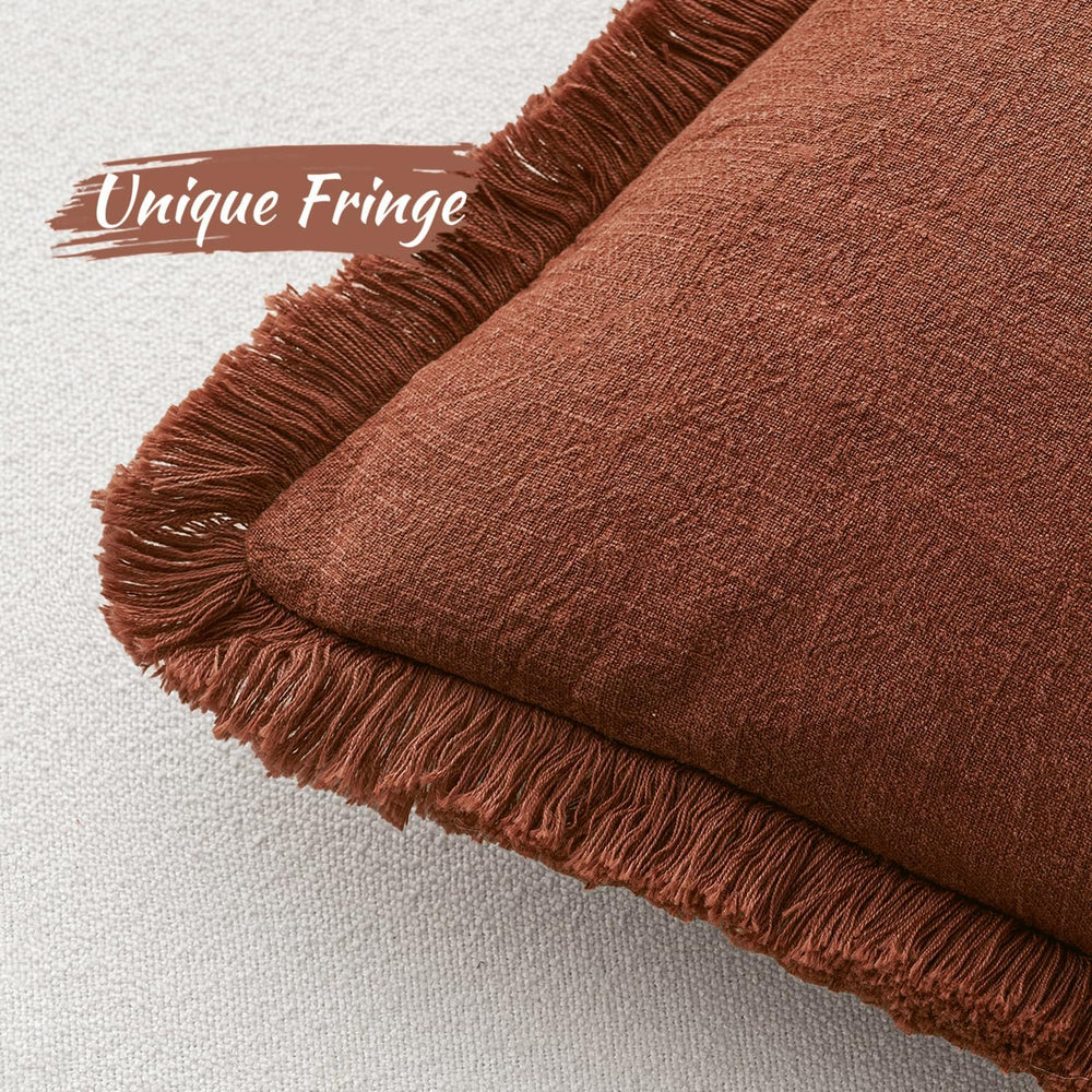 MIULEE Linen Fringe Decorative Fall Throw Pillow Covers Late Autumn 20x20