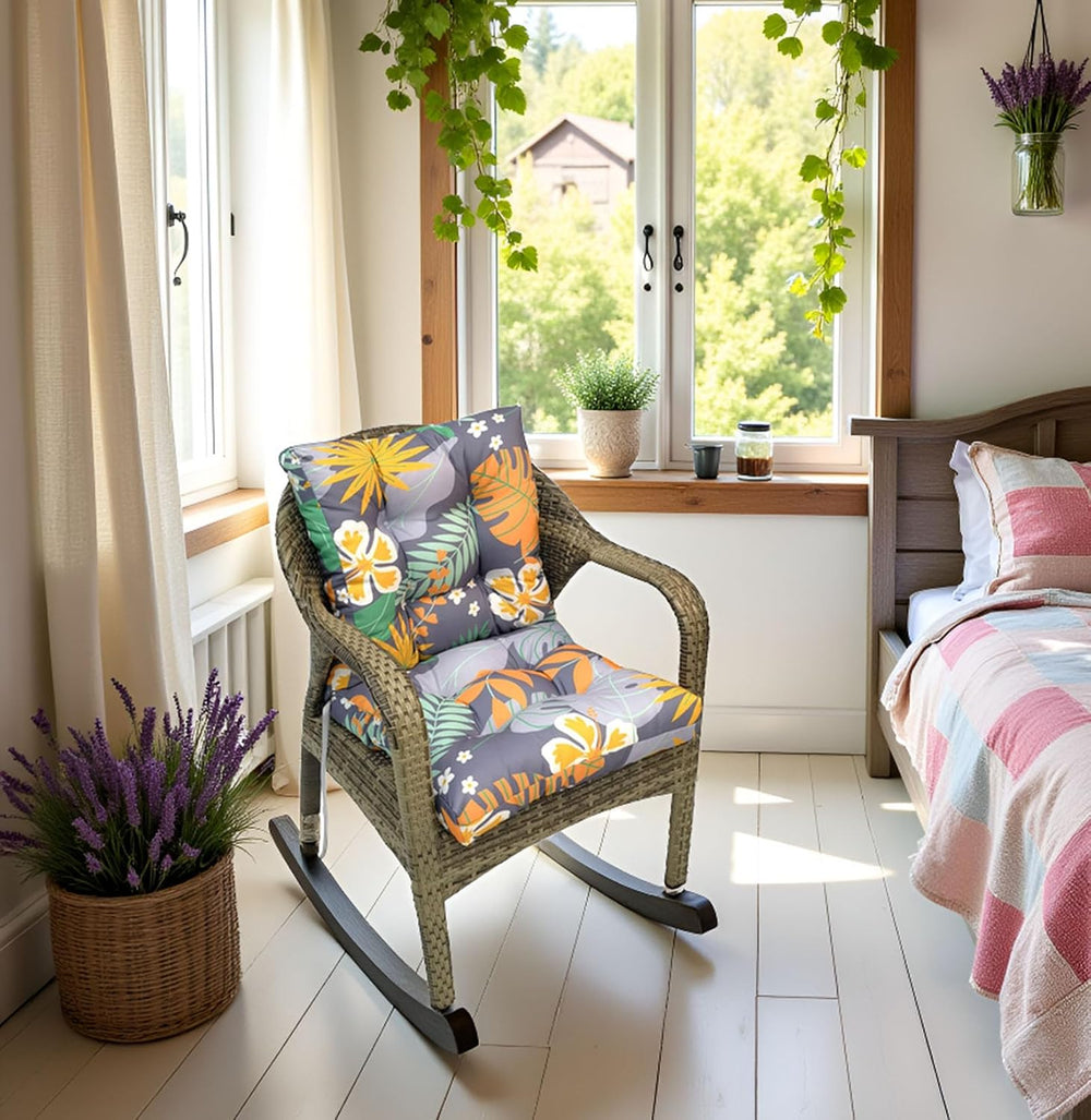 Outdoor Chair Cushions Waterproof Floral Tufted Lawn Wicker Chair Cushion for...