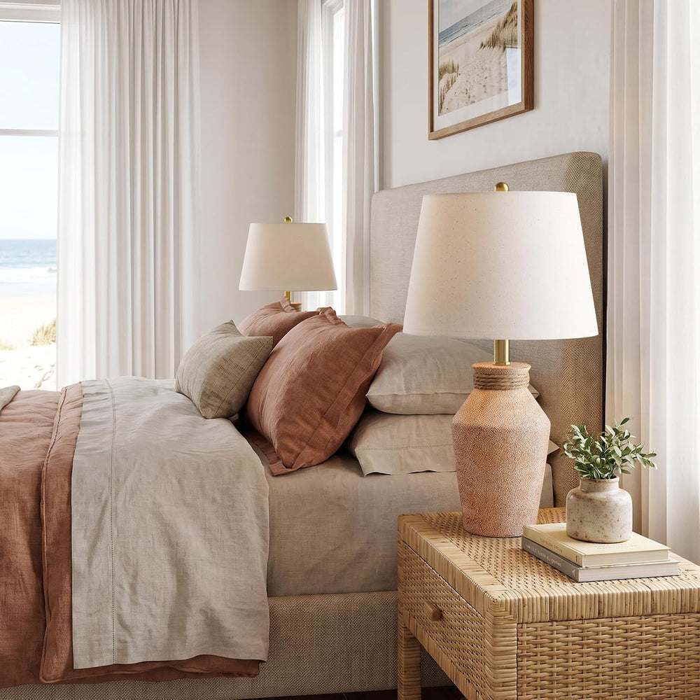 USumkky 22.5" Ceramic Table Lamp Coastal Farmhouse Bedside Lamp Sand Beige