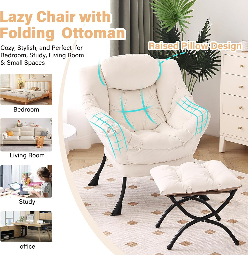 Furlide Lazy Chair with Ottoman, Modern Chair with Folding Footrest, Lounge A...