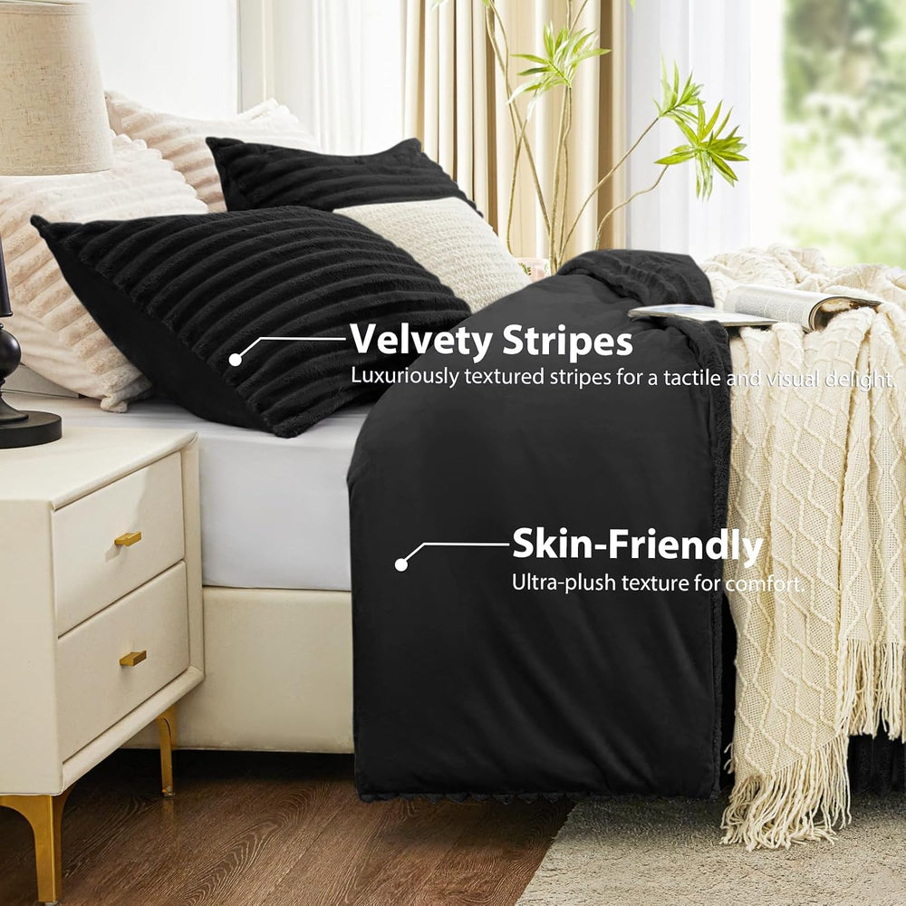 EXQ Home Fluffy Comforter Set Full Size,3 Pieces Bed Set,Black