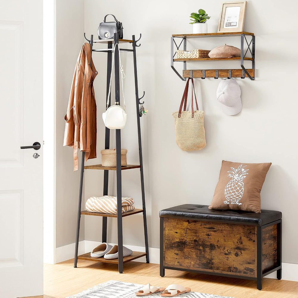 VASAGLE Coat Rack Freestanding, Hall Tree with 4 Shelves