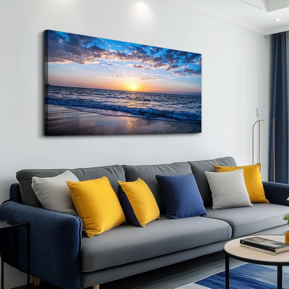 hyidecorart Wall Art Moon Sea blue Ocean Landscape Paintings Bedroom Canvas A...