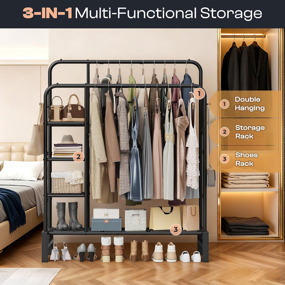 Clothes Rack for Hanging Clothes, Clothing Rack with shelves, Black