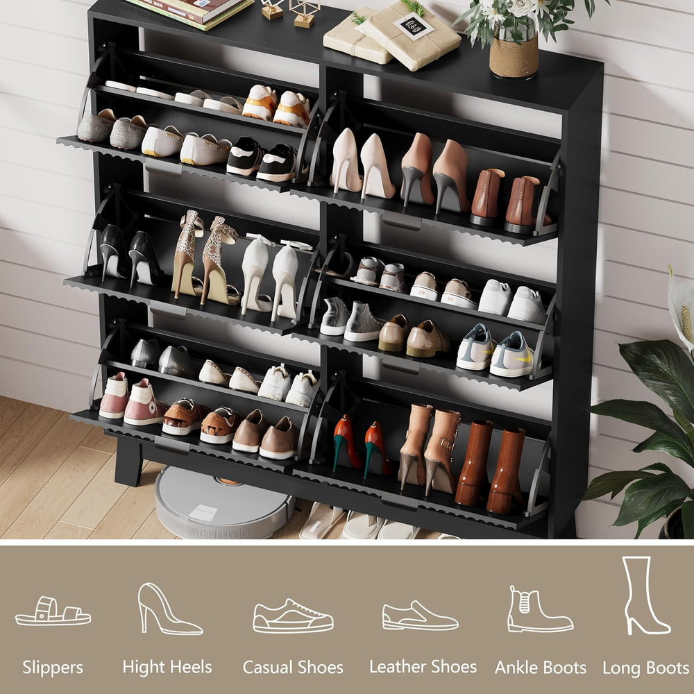 HUANLEGO Shoe Cabinet Storage for Entryway with 6 Flip Drawers, Black