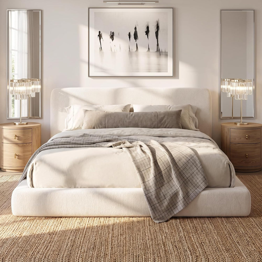 King Upholstered Bed Frame, King Size Cloud Bed Frame, White Platform Bed