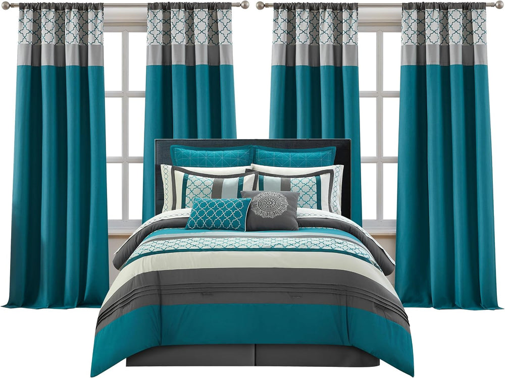 LANCO MODERN LIFESTYLE California King Comforter Set, Grey Bedding Set, Jacqu...