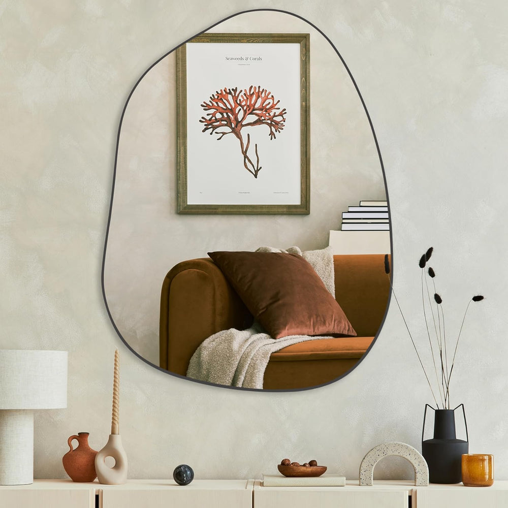 PERFNIQUE Irregular Asymmetrical Wall Mirror, 32"x24" Black Bathroo...