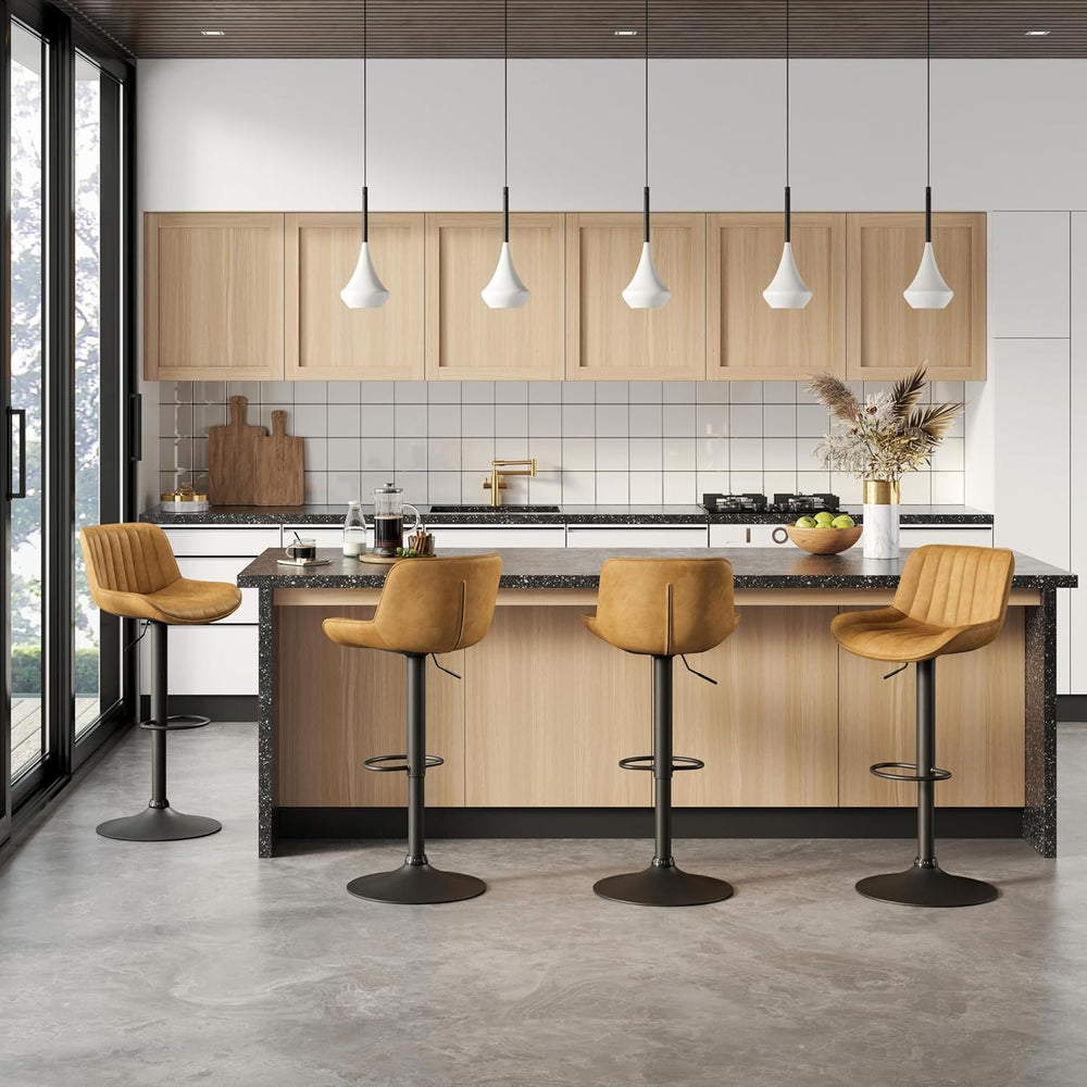 Volans Bar Stools Set of 4, Mid Century Counter Stools Faux Leather Swivel Ad...