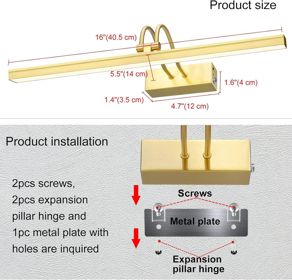 Wireless Picture Light Rechargeable, 16", Brass