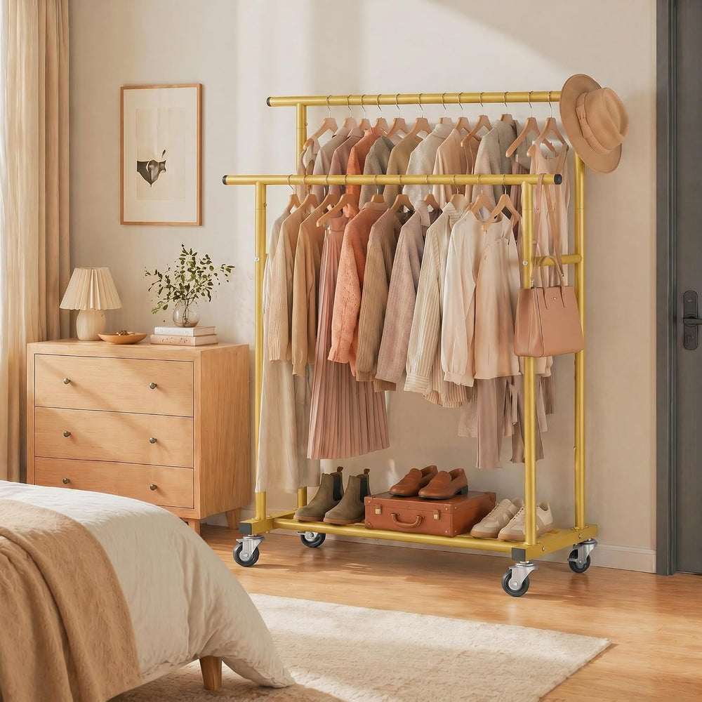 Calmootey Rolling Garment Rack, Sturdy Clothes Organizer for Bedroom