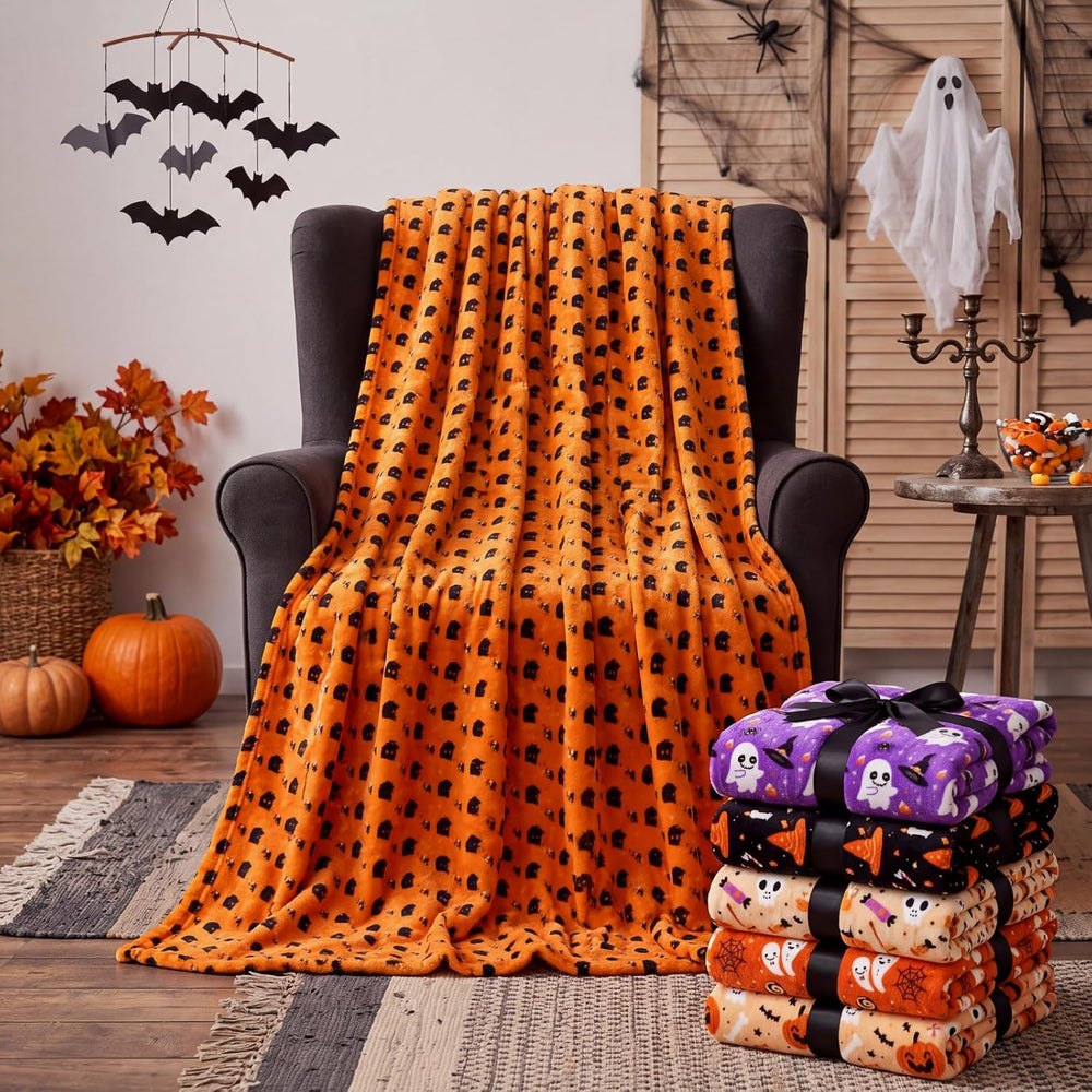 Fanfanwin 6 Pack Halloween Throw Blanket Flannel Blanket 40 x 50 Inch