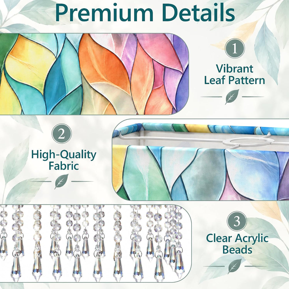Rectangular Lamp Shade with Acrylic Droplet, Colorful Leaf, M