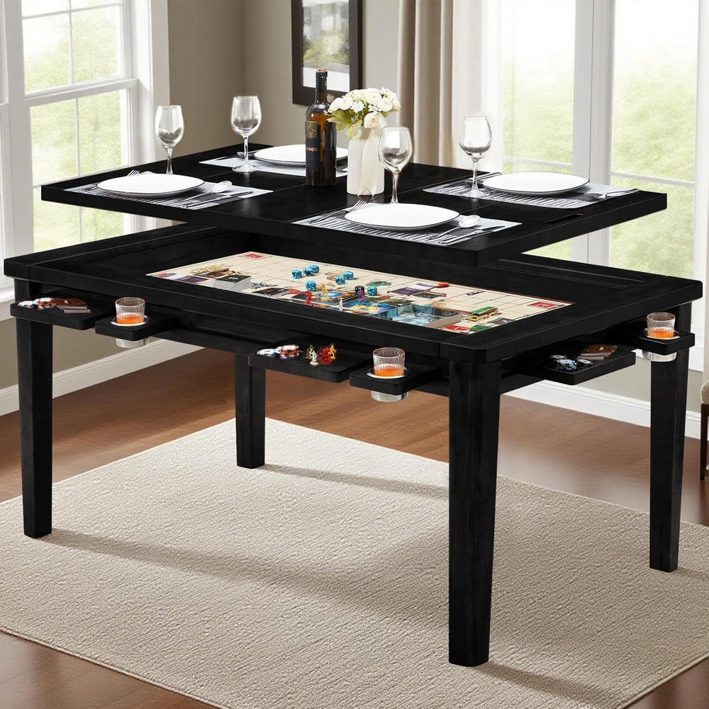63"x39" Board Game Table with Removable Top Solid Wood Dining/Gamin...
