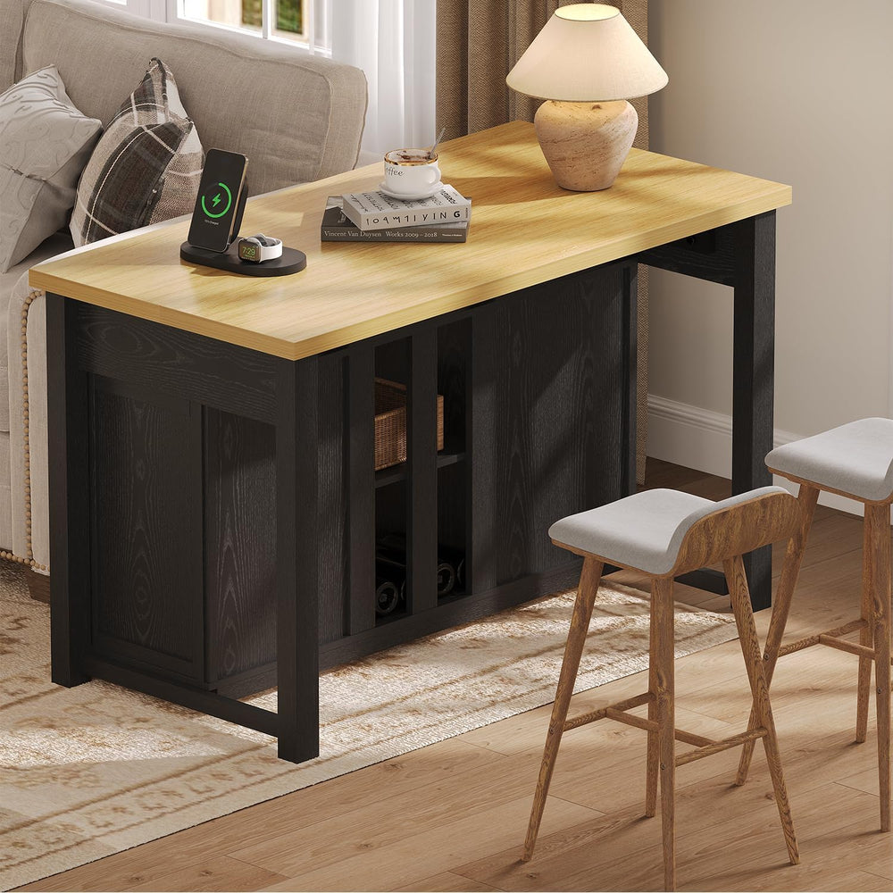 knoworld 47" Kitchen Island with Storage for Kitchen Dining Room, Black