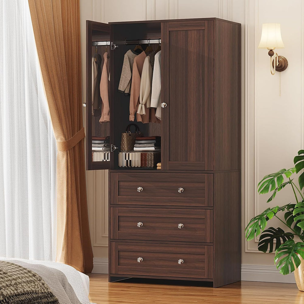 VOWNER 71" Tall Armoire Wardrobe Closet with Drawers and Mirror
