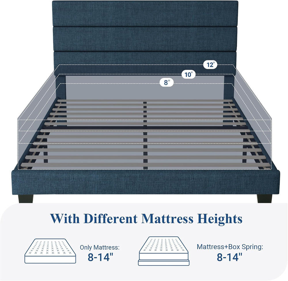 Allewie Queen Size Platform Bed Frame with Fabric Upholstered Headboard