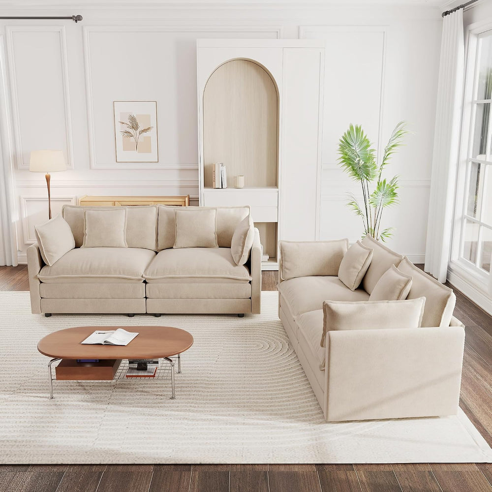 mikibama Luxury 2 Piece Sofa Set, 2 Pieces of Loveseat Sofa, Modern Chenille ...