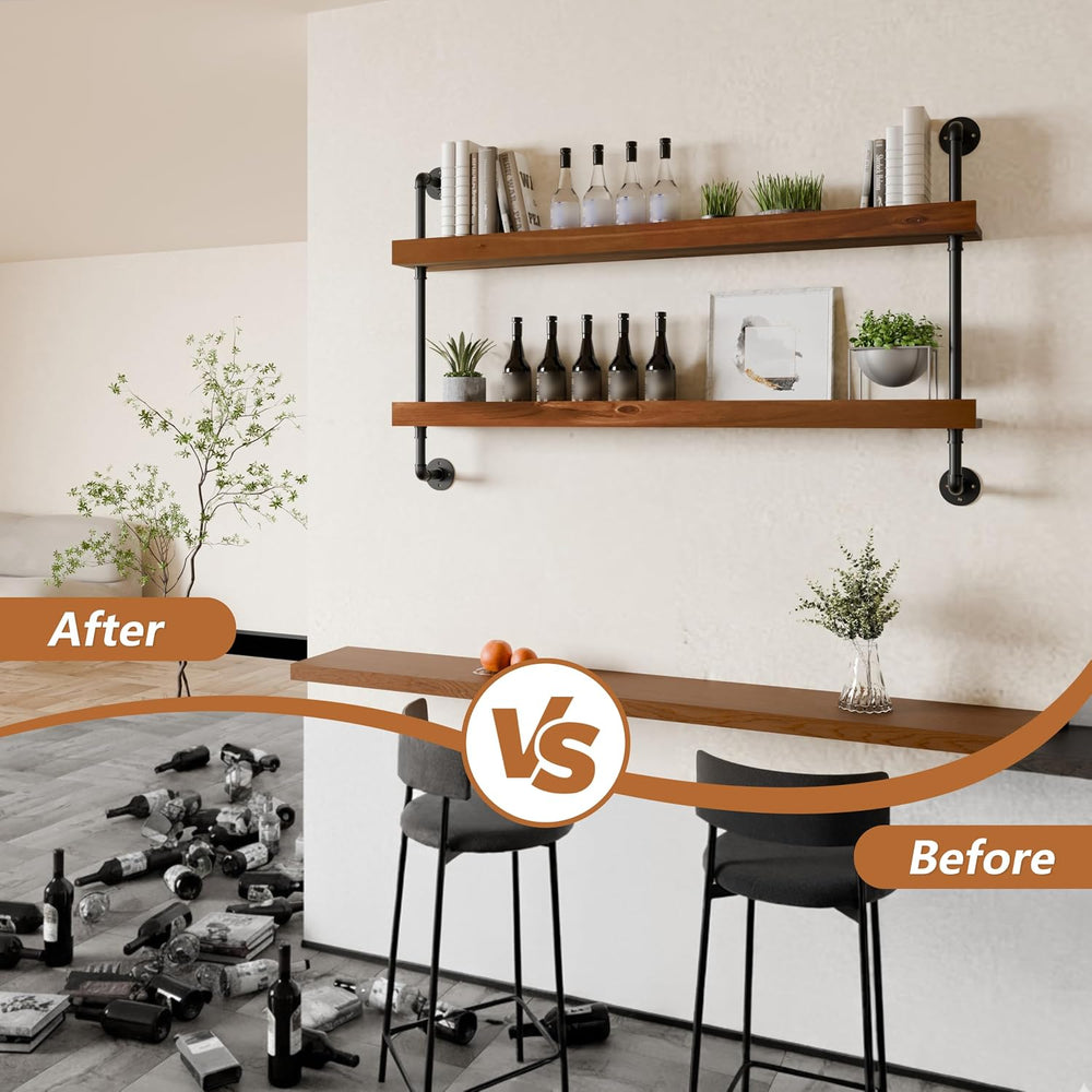 Bar Shelves, Wall Mounted Wine Rack, Walnut Brown, 48 Inch