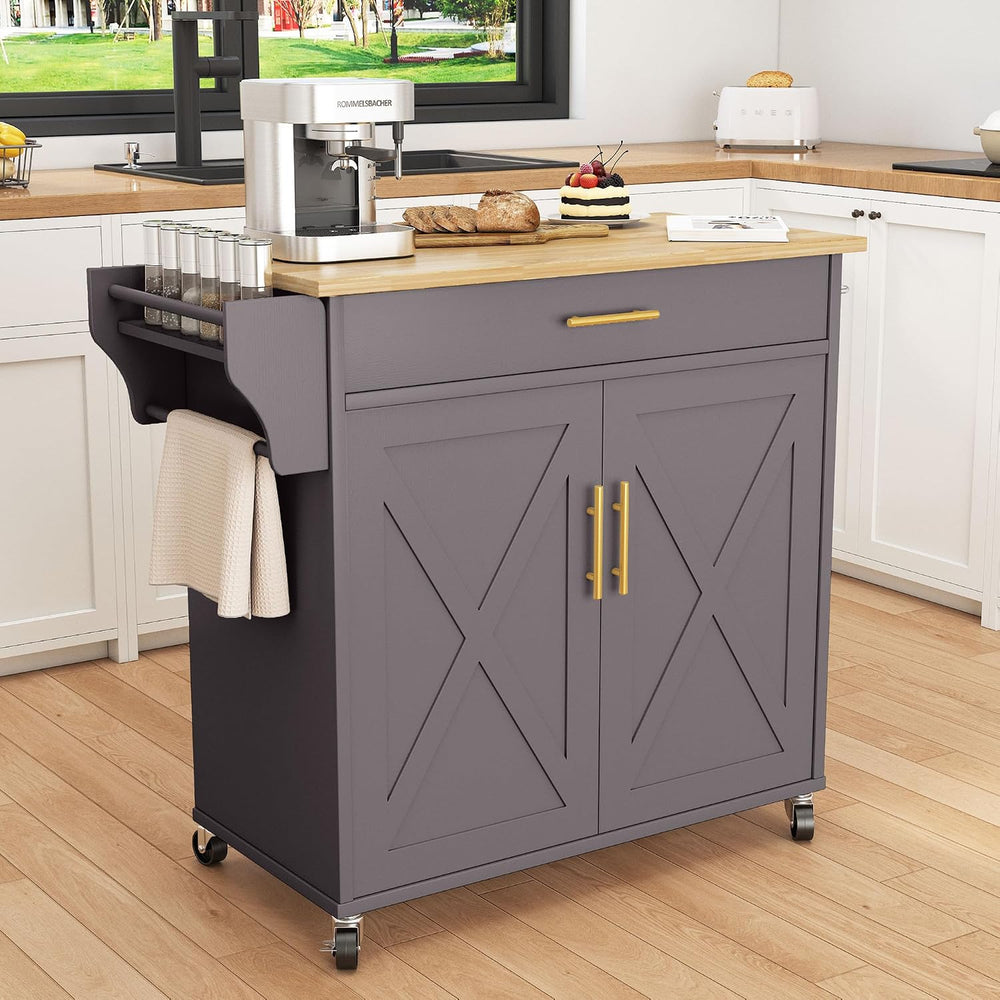 Kitchen Island with Storage, Rolling Island Table with Drop Leaf