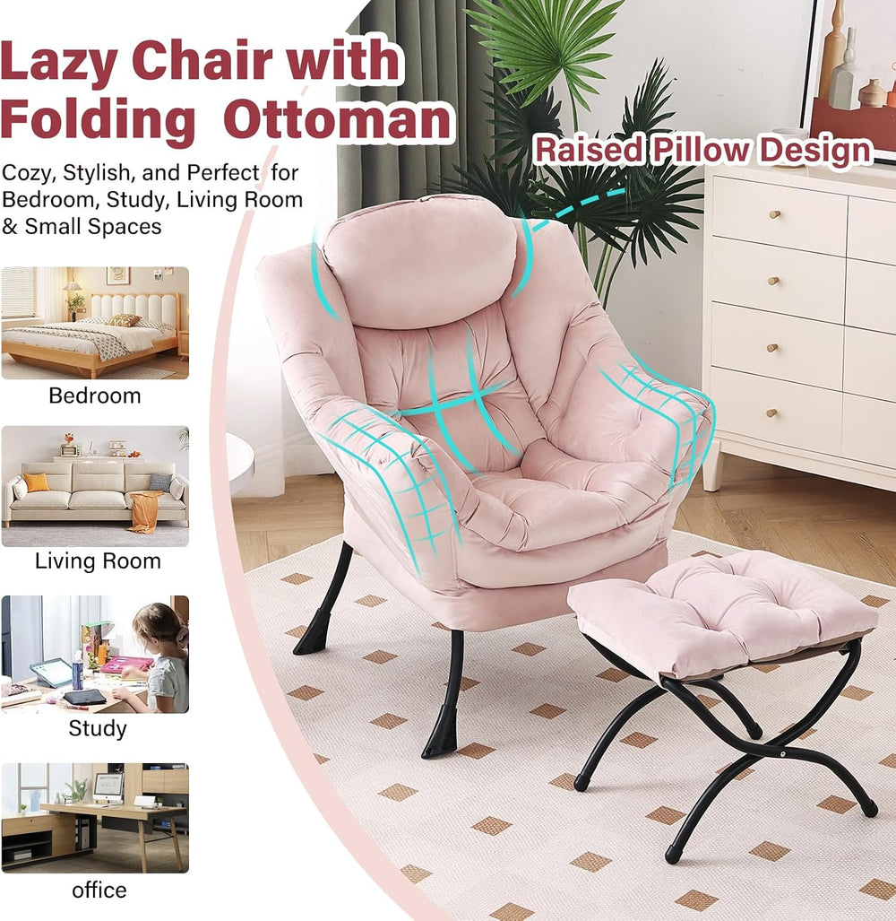 Furlide Lazy Chair with Ottoman, Modern Chair with Folding Footrest, Lounge A...