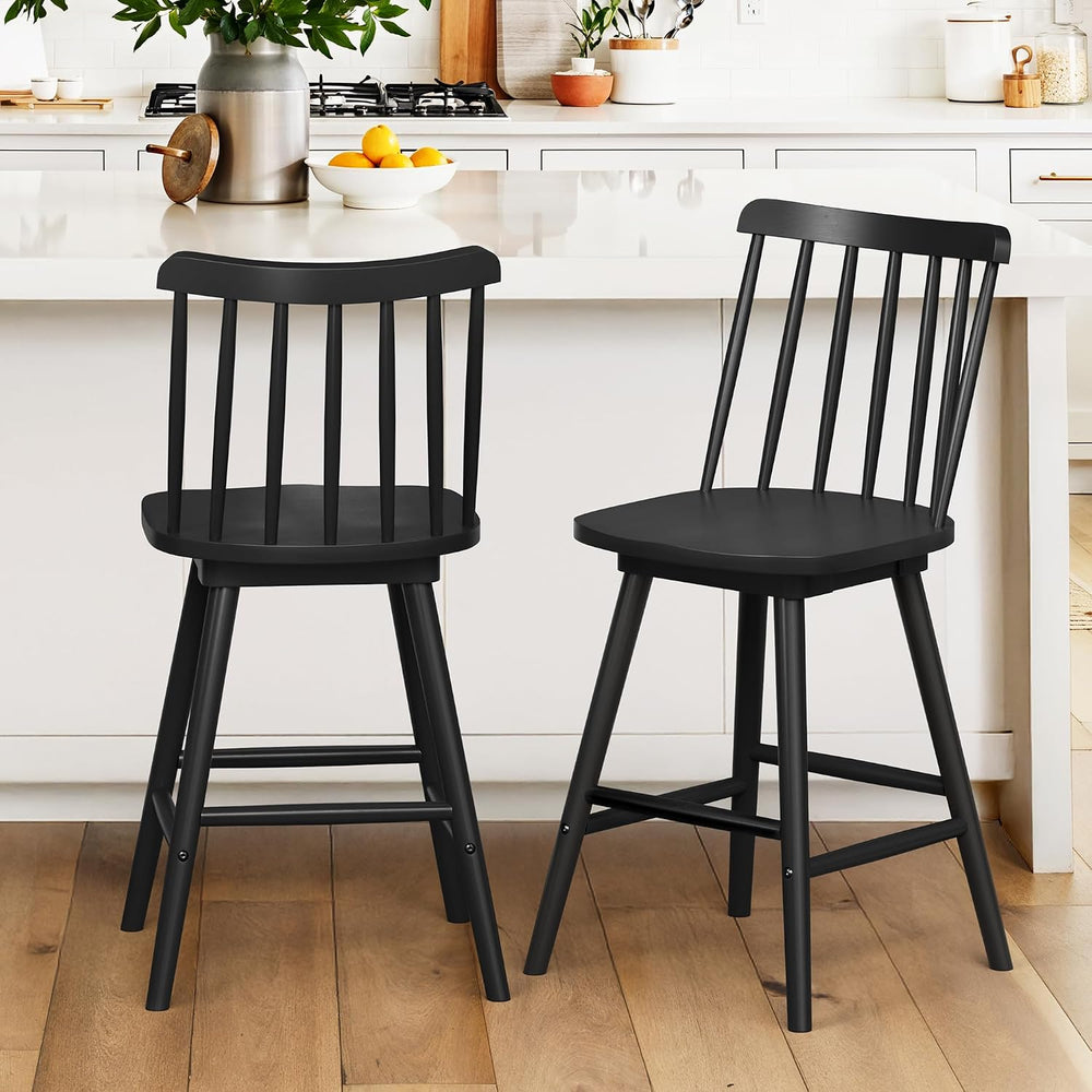 LUE BONA 360° Swivel Bar Stools Set of 2, Black Windsor Barstools, Counter He...