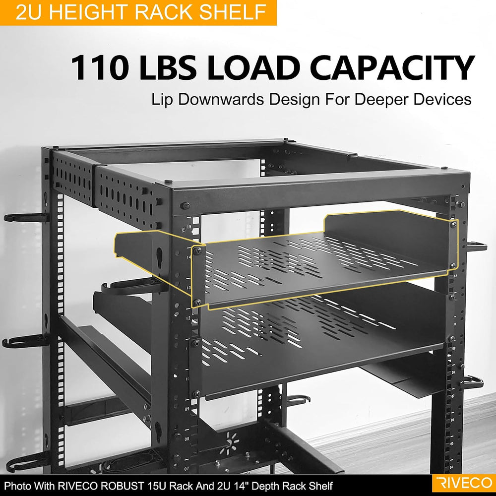 RIVECO 2 PCS 2U Rack Shelves 14 Inch Depth, Rack Mount Vented Cantilevers for...