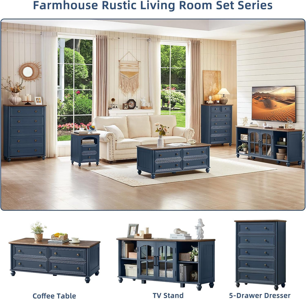 RWYHG Farmhouse Coffee Table & Night Stand Set of 3, Wood 54'' Wi...