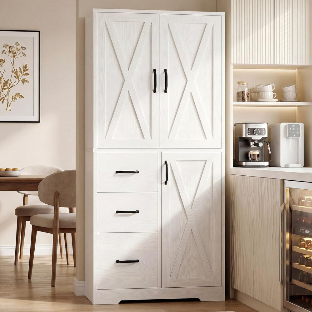 IRONCK Pantry Cabinet, Kitchen Storage Cabinet with 3 Door & Drawer, White