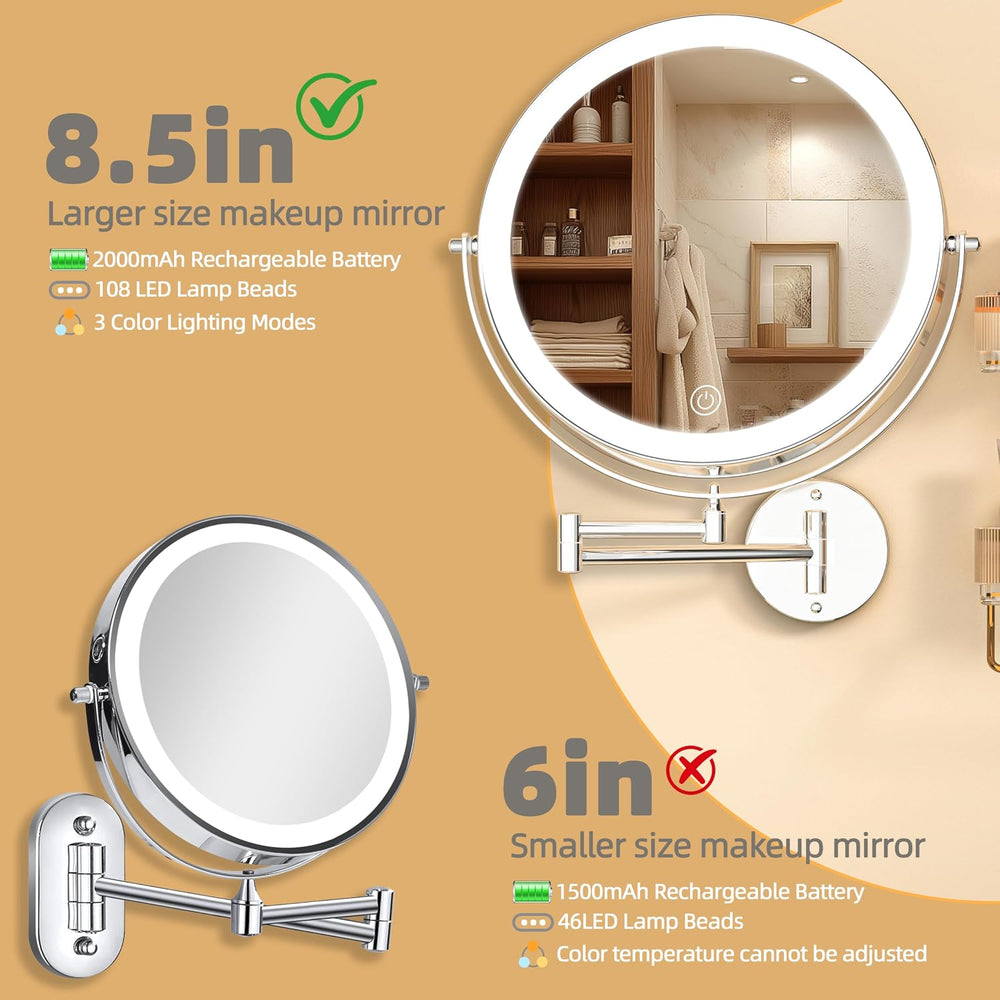 Wall Mounted Lighted Makeup Mirror with Extended Arm for Bathroom
