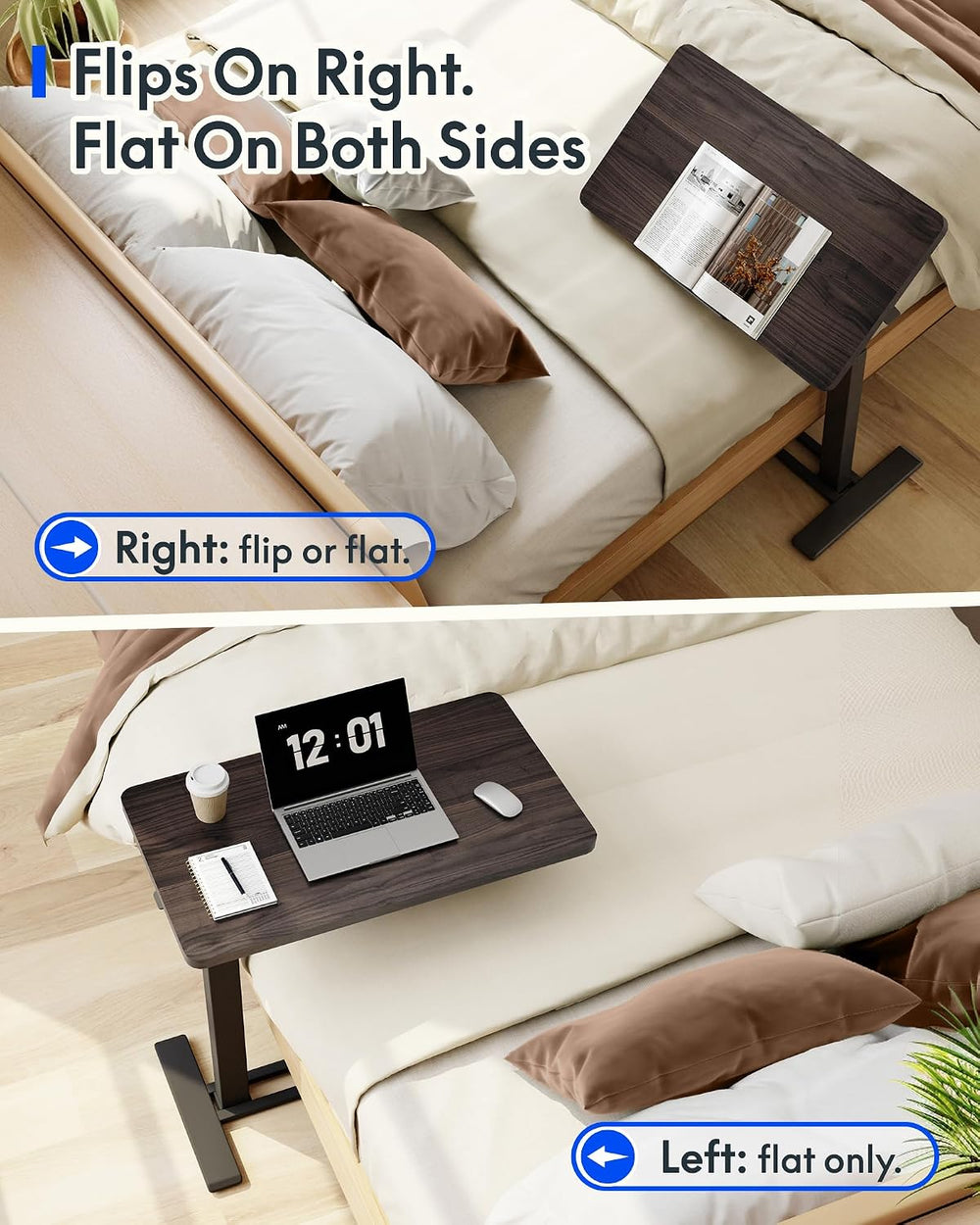 FLEXISPOT H7 PRO 55° Tiltable Mobile Overbed Table with Pneumatic Lift,32'...