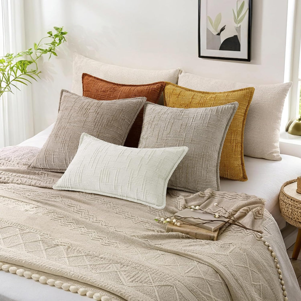 decorUhome Chenille Fall Throw Pillow Covers 20x20 Set of 2, Mustard Yellow