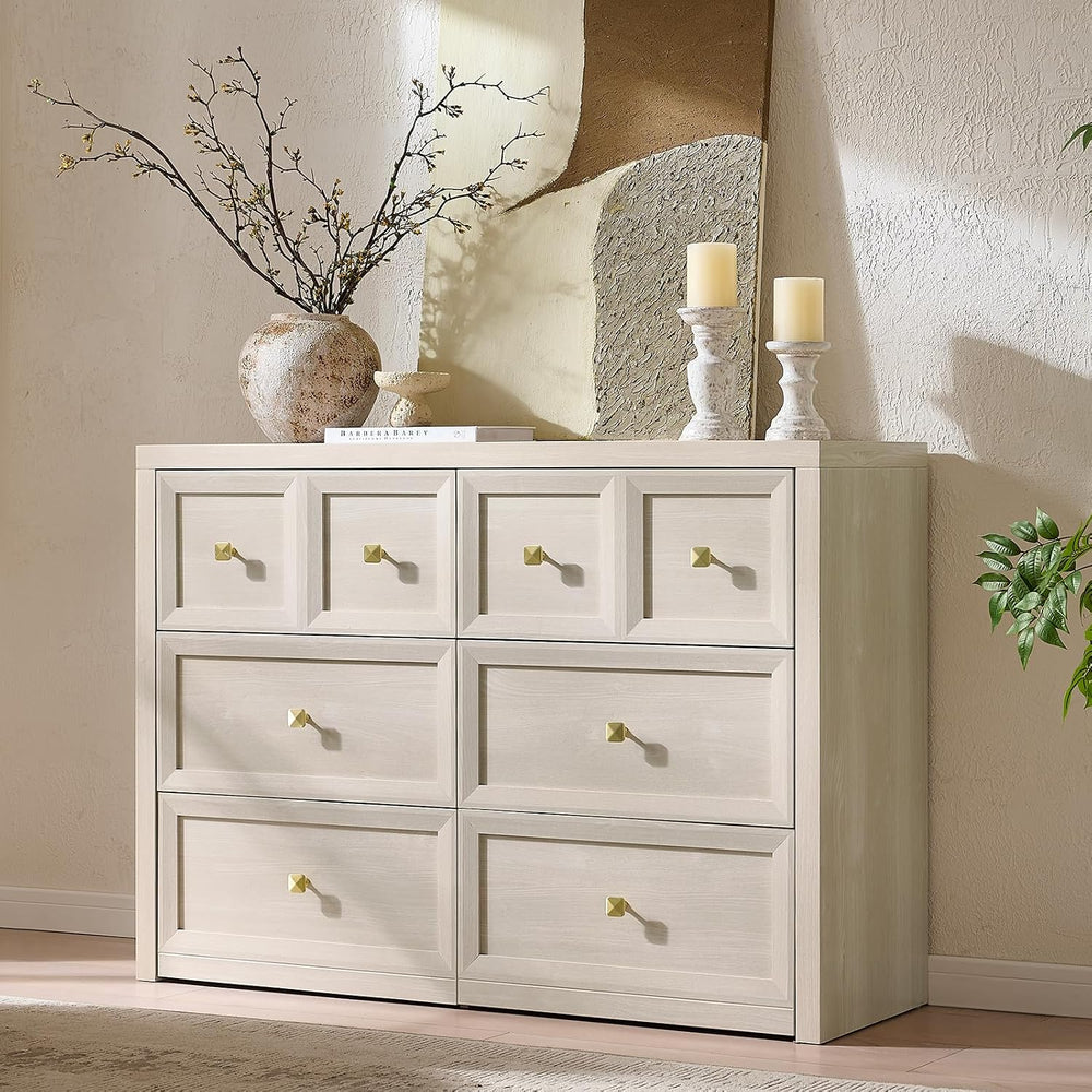 6 Drawers Dresser for Bedroom-46.5" Wide Wooden Chest of Drawers with La...