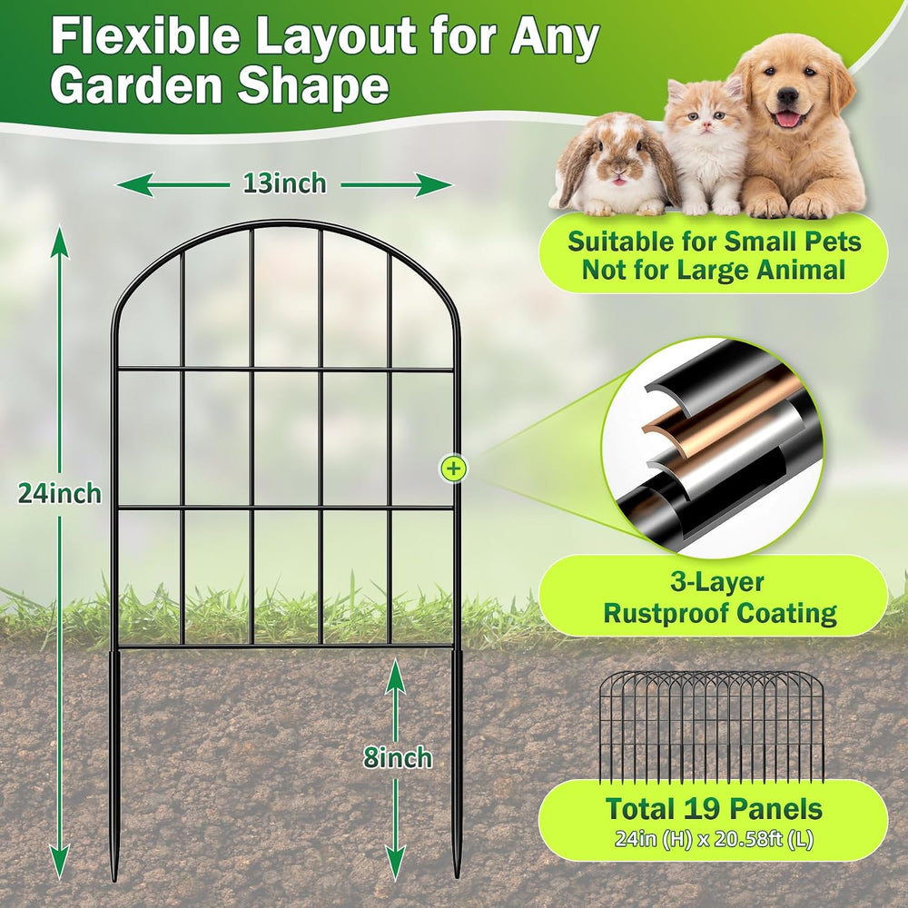 20.58ft (L) x 24in (H) Decorative Garden Fence Panels - Animal Barrier Fence ...
