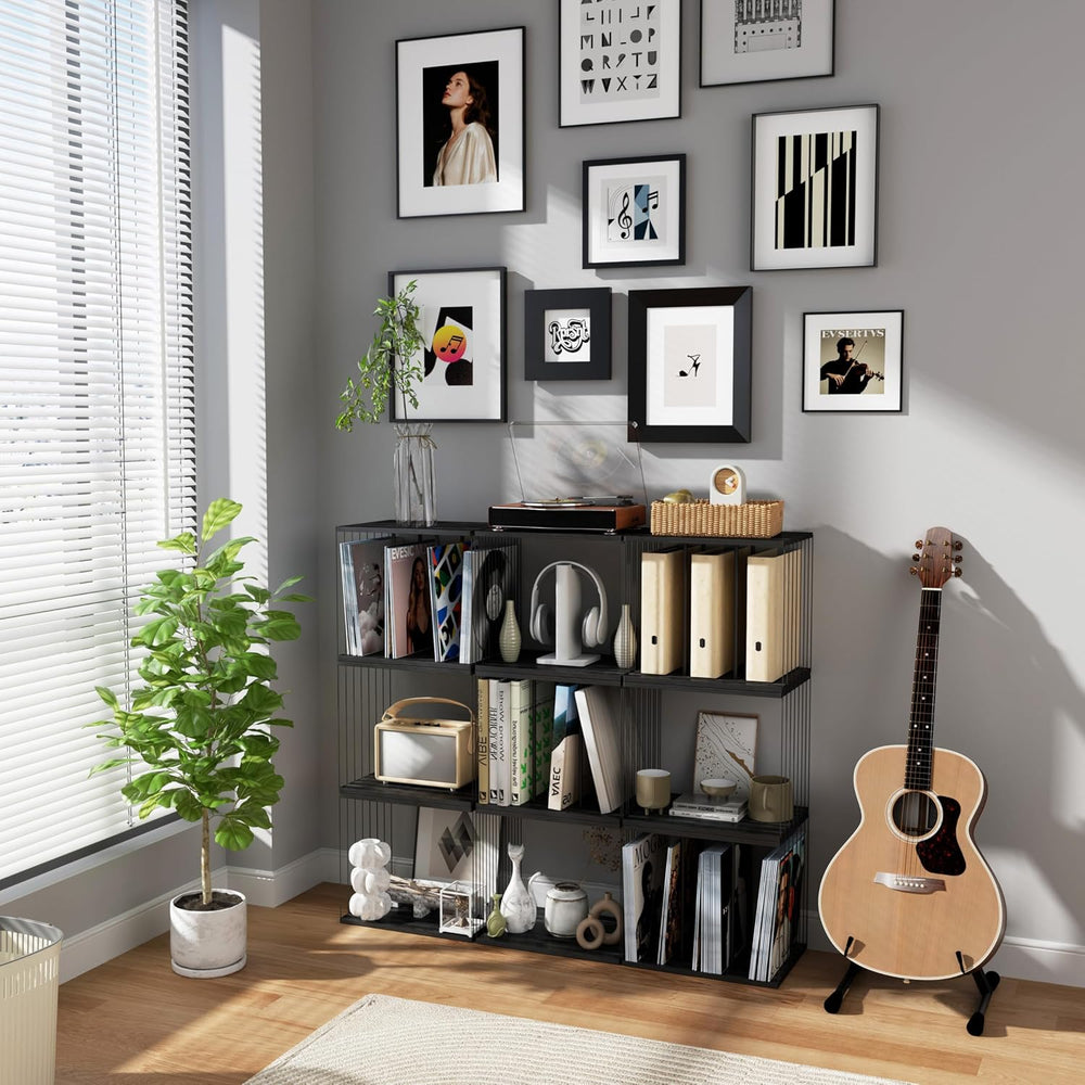 Emfogo Vinyl Record Storage, Metal & Wooden Vinyl Record Holder Up to 80 ...