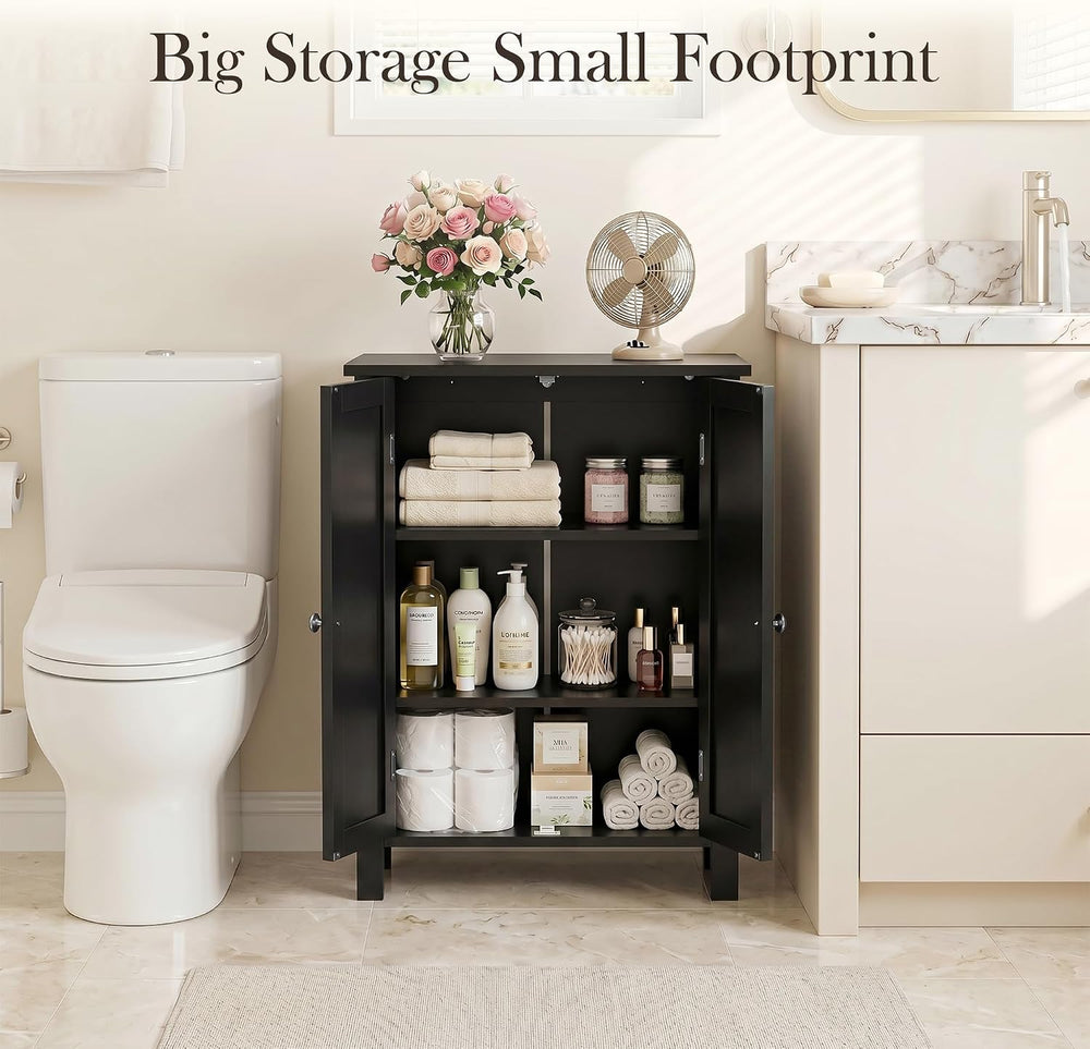 SUPER DEAL Modern Bathroom Floor Storage Cabinet with Adjustable Shelf and Do...