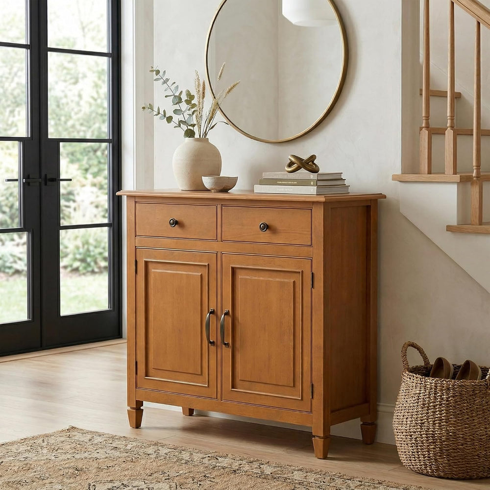 SIMPLIHOME Connaught 40" Solid Wood Cabinet in Light Golden Brown
