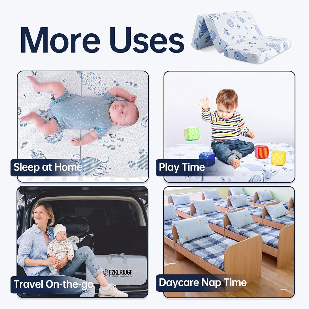 Trifold Pack and Play Mattress,Dual Sided Soft & Firm Memory Foam