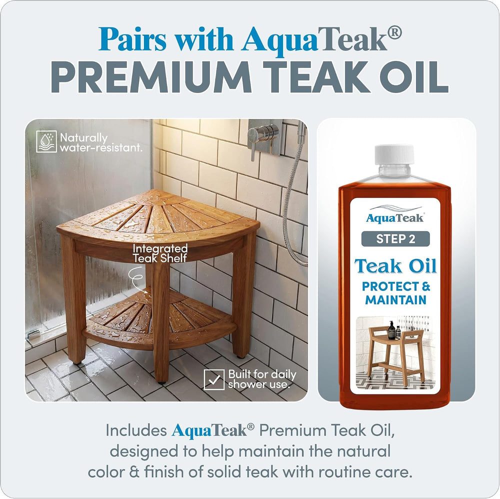 AquaTeak Kai Corner 15.5" Teak Shower Bench & Premium Teak Oil