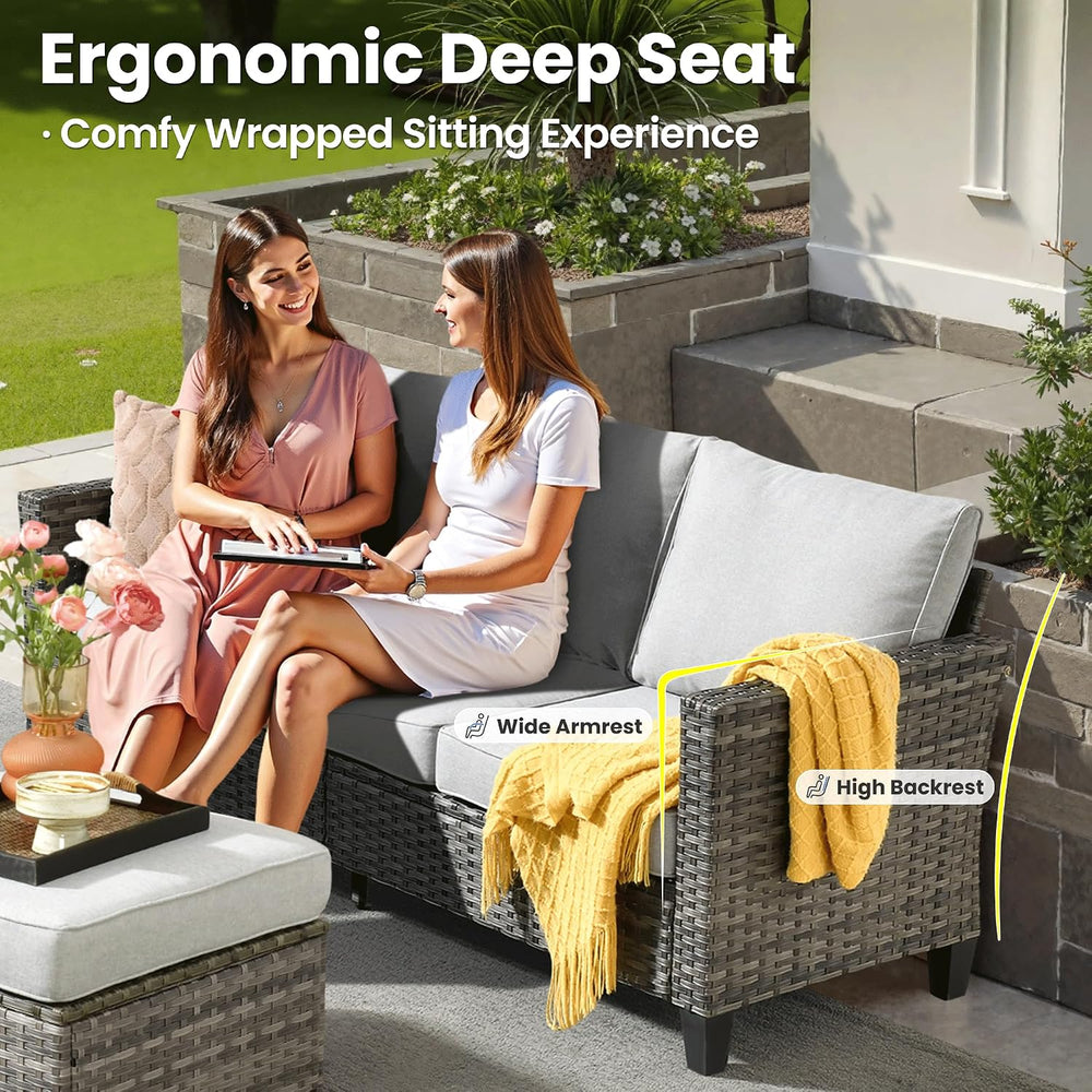 ovios 7 Pieces Patio Furniture Set, Outdoor Wicker Sofa Couch with Swivel Gli...