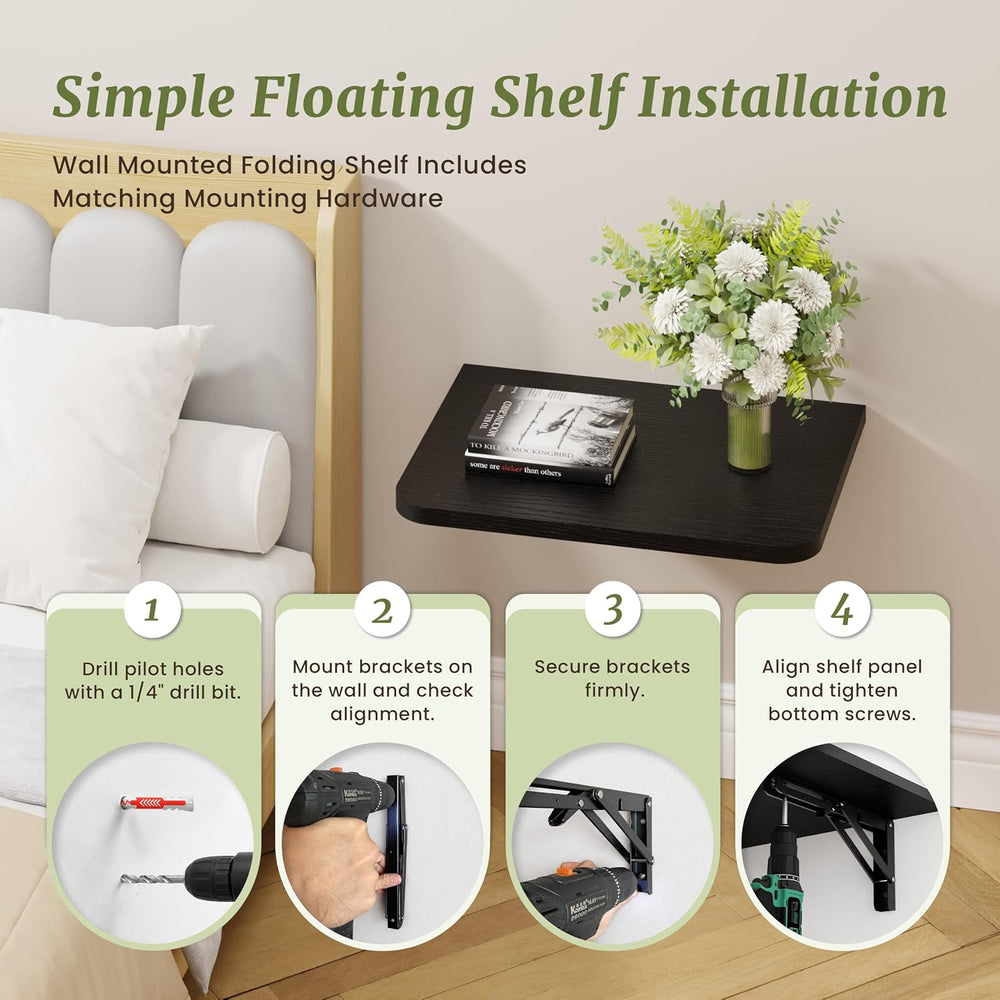 IAE 16 Inch Fold Black Floating Wall Shelves,12 Inch Deep Wood Wall Shelf