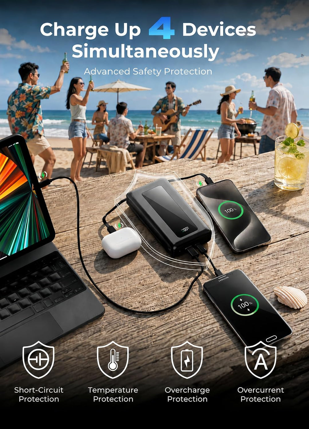 50000mAh Portable Charger Power Bank, Fast Charging with Built in Cables
