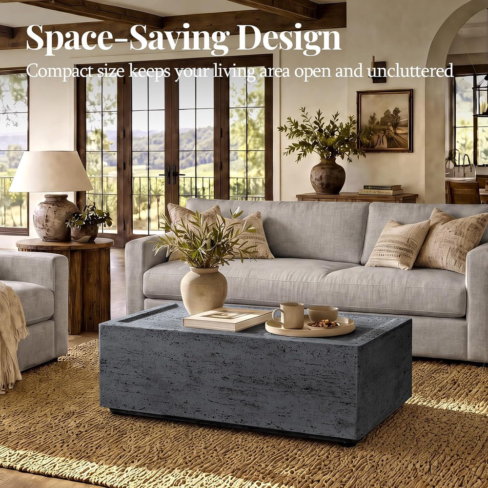 Patio Watcher 40" Rectangle Coffee Table, Travertine Look, Dark Gray