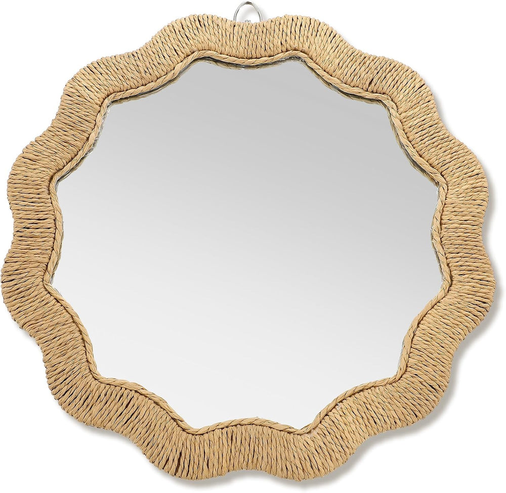 Junkin Boho Rattan Mirror for Bathroom, Circle, 11.8 x 11.8 in