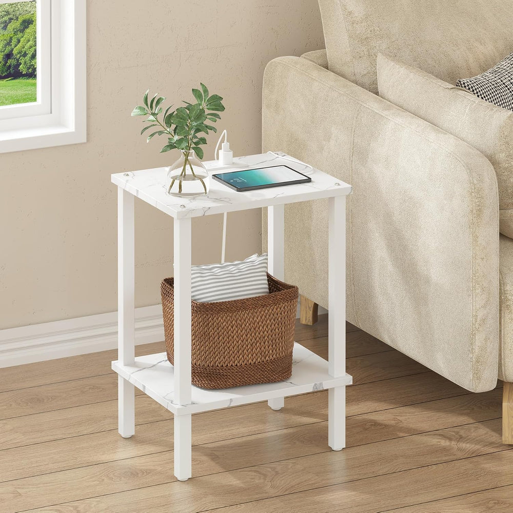 TUTOTAK End Table with Charging Station, Side Table Set of 2, Nightstand