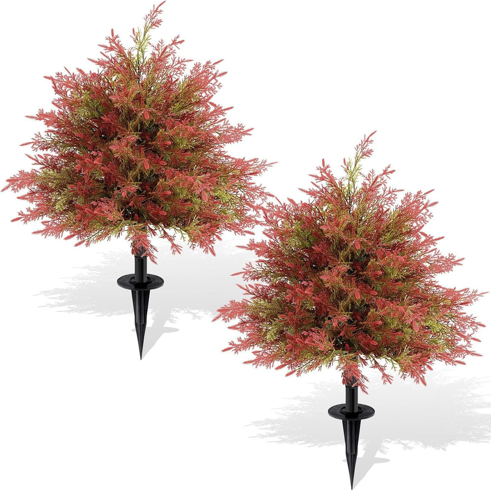 Artificial Fall Cedar Topiary Trees with Ground Stakes, Red Green Cedar
