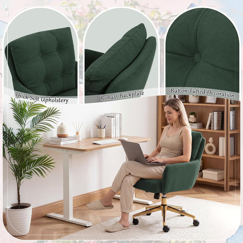 Modern Home Office Chair Velvet Desk Chair Accent Armchair Gold Legs