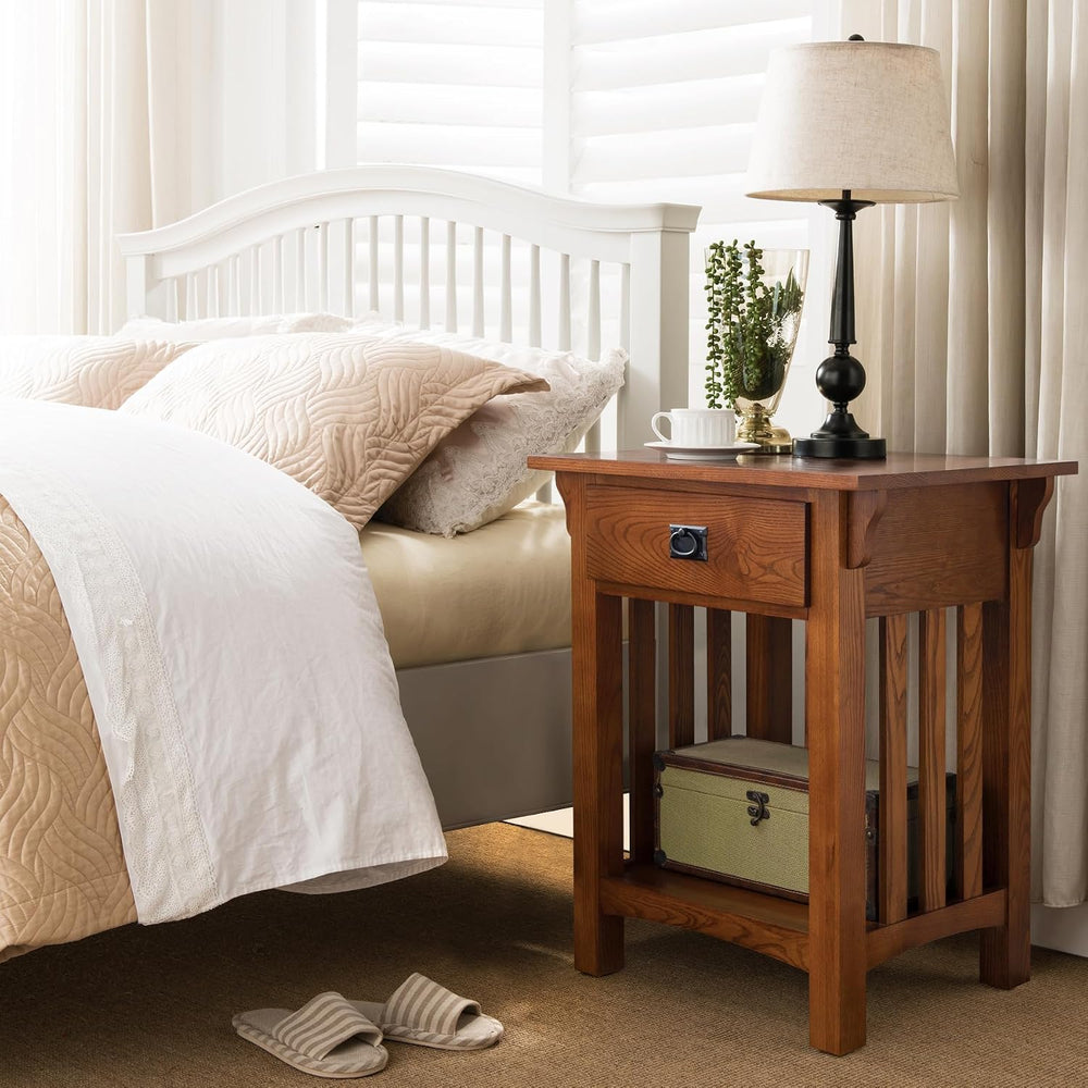 Leick Home Mission Impeccable Nightstand Side Table, 24", Medium Oak